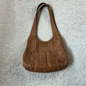 Cabin Creek genuine Embossed leather tan shoulder bag